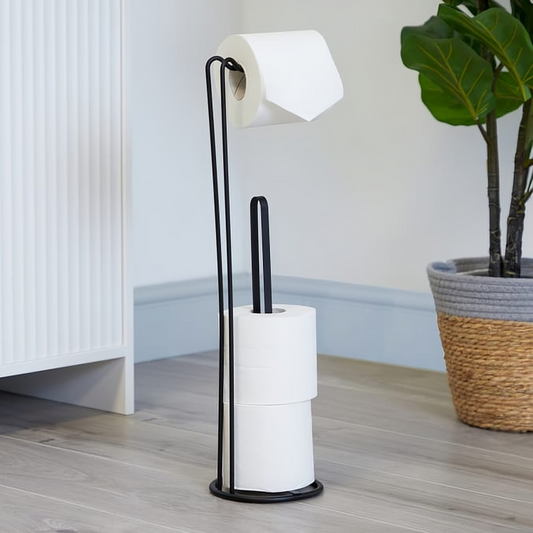 Bathroom Toilet Roll Holder & Storage Caddy – Free-Standing, Space-Saving Bathroom Organizer