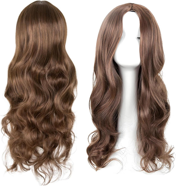 Ladies Long Curly Brown Wig – 65cm Wavy Synthetic Hair for Party, Cosplay & Daily Wear