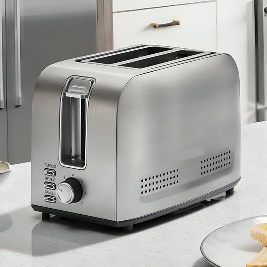 2 Slice Toaster Stainless Steel – Adjustable Browning, Defrost & Reheat, 750W